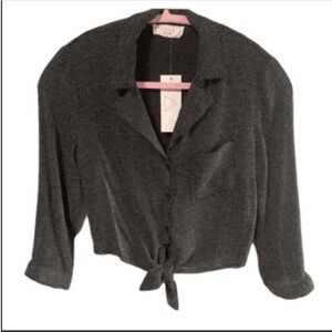 NWT Sage The Label tie front button down long sleeves mini dots crop top. XS